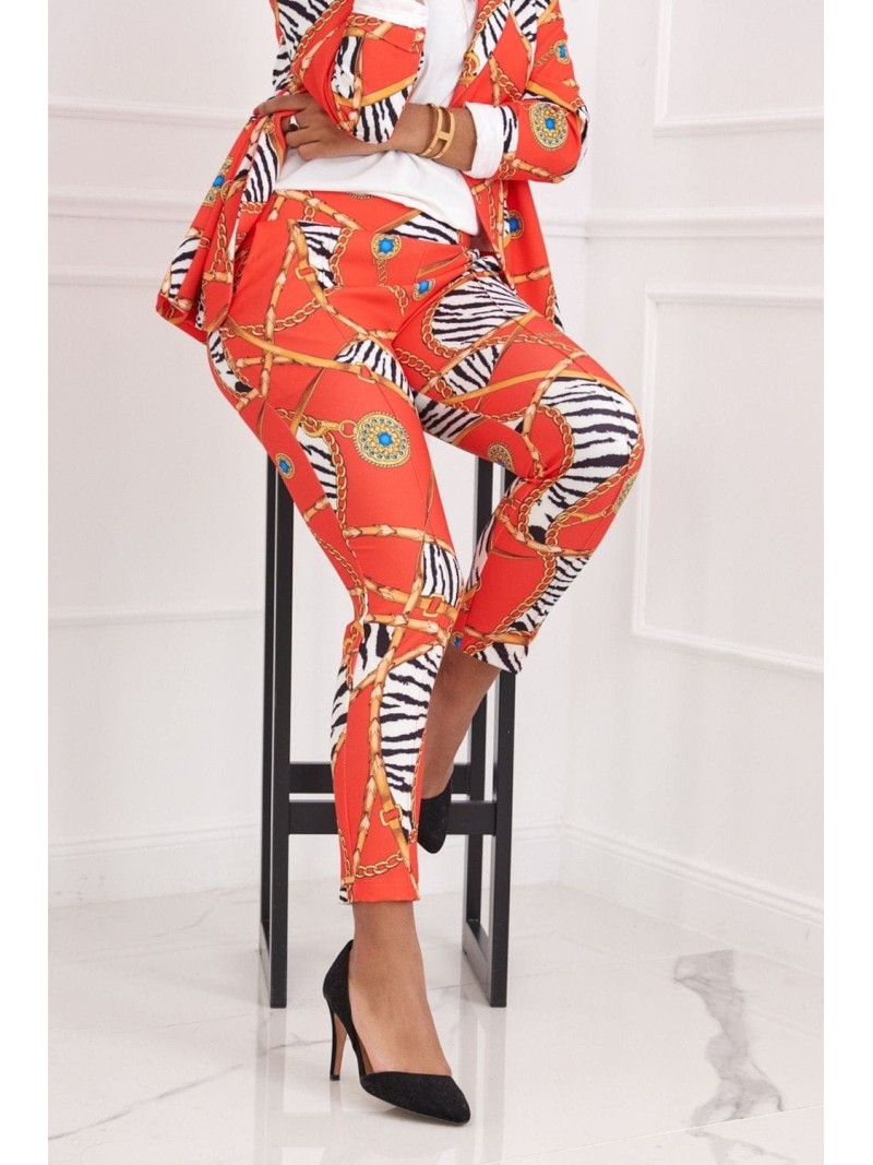 Elegant trousers with red patterns 3004 - Online store - Boutique